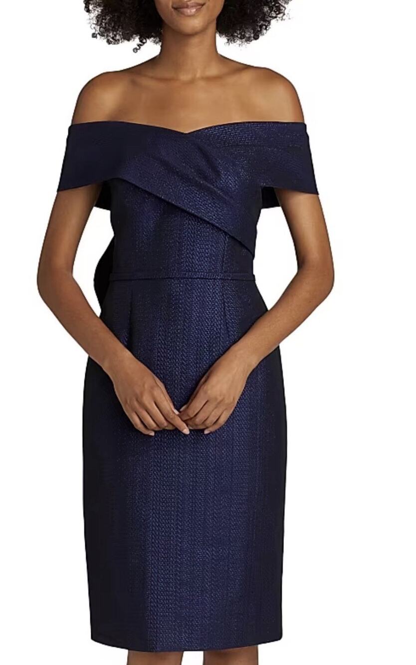 Rickie Freeman Teri Jon Sapphire Portrait Navy blue bow back knee Gown 4
